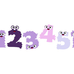 Cute cartoon monster numbers border