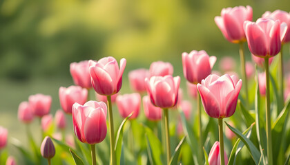 Obraz premium Pink png tulip field transparent background isolated with white highlights, png