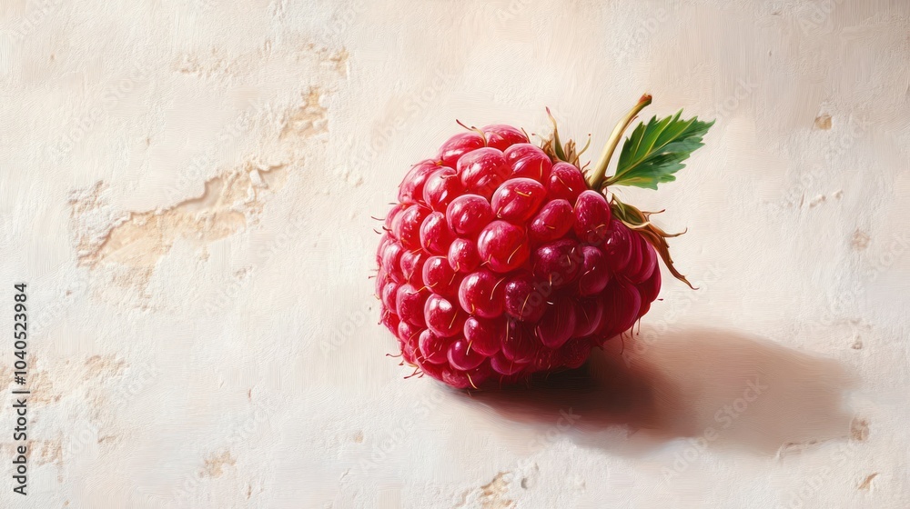 Poster A Single, Ripe Raspberry on a Light Textured Background