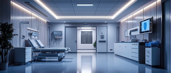 AI-assisted diagnoses Modern hospital interior with medical equipment