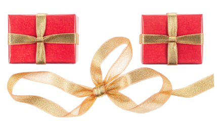 Red Gift Boxes With Gold Ribbons on a Clear Background Generative AI