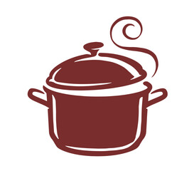 Cooking icon. Food, culinary arts, dinner logo badge. Saucepan with lid vector illustration