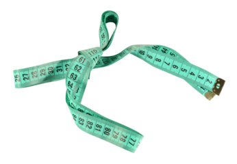 Green measuring tape tied in a bow isolated on white or transparent background