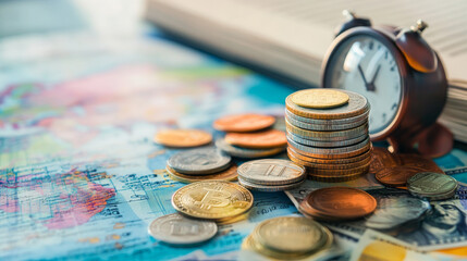 Saving money with coins, focusing on banking investment and financial education; planning for student loans to study abroad for a college or university degree, and building a future education fund for