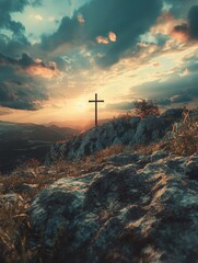 Rocky hill with cross