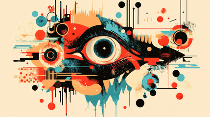 Obraz premium Vector composition of unusual and extraordinary graphic assets for bold modern posters and T-shirts, designed in Y2K, Brutalist, Futuristic, Anti-design, Maximalism, Digital Collage, Dadaism, and Retr