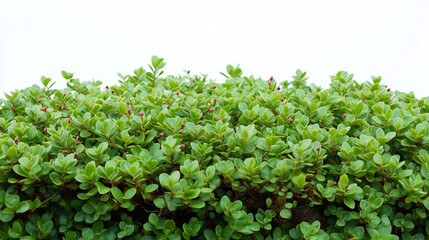 Obraz premium Lush Green Foliage Texture With Small Red Buds Isolated On White Background