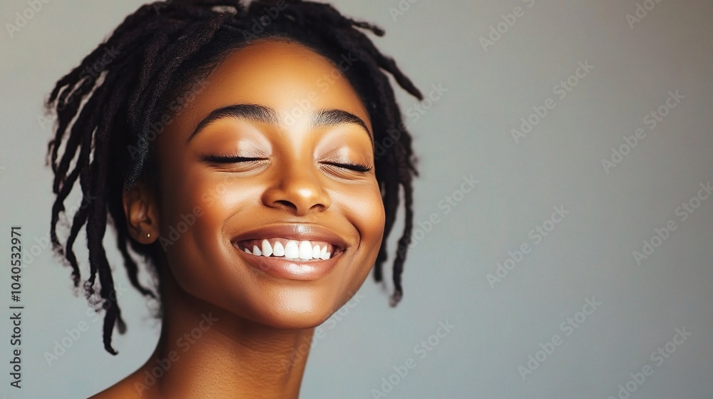 Canvas Prints Radiant Woman Smiling with Clear Skin in Studio