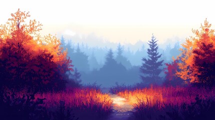 Obraz premium Autumn hidden in fog, , creating a calm and atmospheric landscape.