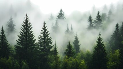 Fototapeta premium Autumn hidden in fog, , creating a calm and atmospheric landscape.