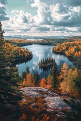 Naklejka premium Lake surrounded by forest