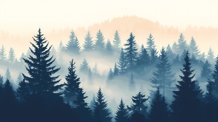 Autumn  hidden in fog, , creating a calm and atmospheric landscape.