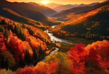 breathtaking vibrant fall foliage display majestic untouched nature landscape amidst colorful leaves lush greenery, autumn, trees, orange, yellow, red