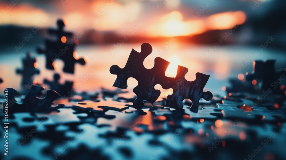 Poster A dynamic portrayal of a jigsaw puzzle being assembled, with pieces gradually falling into place, symbolizing the complexity and interconnections in modern life