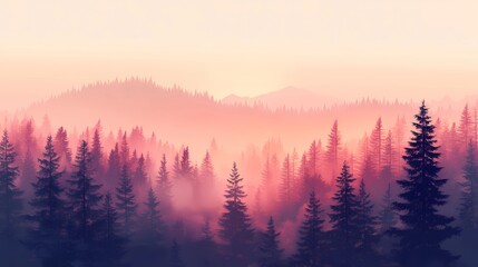 Obraz premium Dense fog in an autumn forest, with golden leaves and soft light filtering through the trees, creating a serene and peaceful mood.