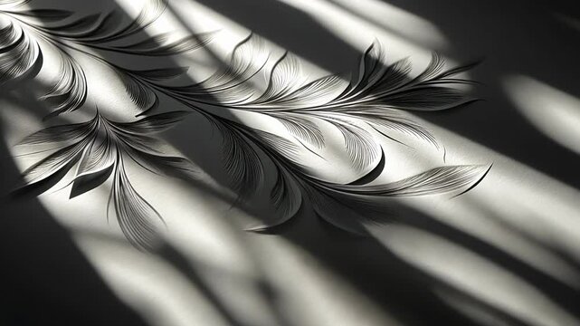Static shot: Sunlight casts shadows on a quilled paper art piece.