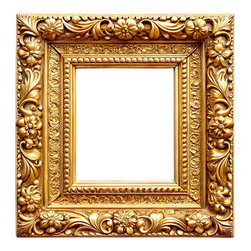 recommend clip art: Antique carved gilded frame isolated on white background. Vintage golden rectangle frame for photo