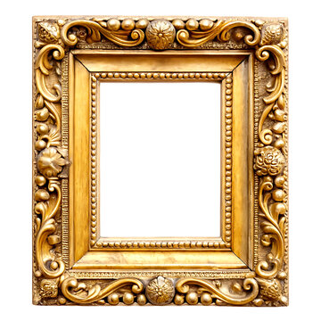 recommend clip art: Antique carved gilded frame isolated on white background. Vintage golden rectangle frame for photo