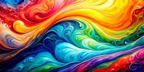 Obraz premium Abstract marbled acrylic paint ink painted waves painting texture colorful background banner - Bold colors, rainbow color swirls wave