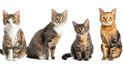 Collection of Adorable Shorthair Cats Isolated on a White Background Generative AI