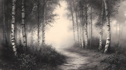 Obraz premium a fog-covered forest, creating a peaceful and mysterious atmosphere ideal for seasonal stock imagery.