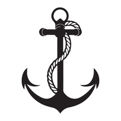 Anchor and rope Silhouette vector  black color white background