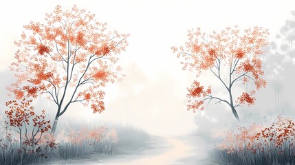  a fog-covered forest, creating a peaceful and mysterious atmosphere ideal for seasonal stock imagery.