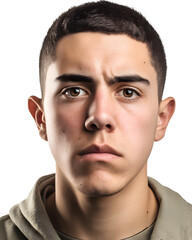 Obraz premium a man with a hoodie on looking at the camera with a sad look on his face