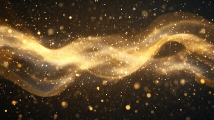 Sparkling golden wind with glowing dust and stars, swirling dynamically, isolated on a transparent background
