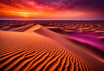 Naklejka premium dramatic sunset over expansive sand dunes displaying intricate textures warm hues sky, horizon, landscape, gradient, colors, nature, desert, scene, view