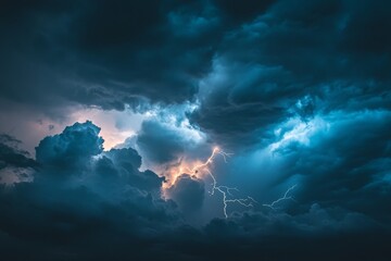 Moody dark skies flash alive with bright electric lightning bolts, capturing an intense moment where raw energy and atmospheric beauty converge in one scene.
