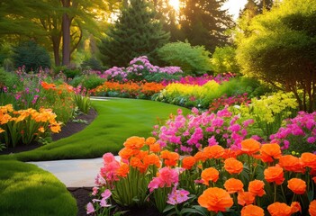 Obraz premium innovative landscape designs vibrant gardens showcasing dynamic color palettes creative plant arrangements, flower, greenery, outdoor, beauty, texture