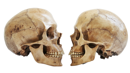 Realistic Human Skulls Collection Displayed on a White Background Generative AI