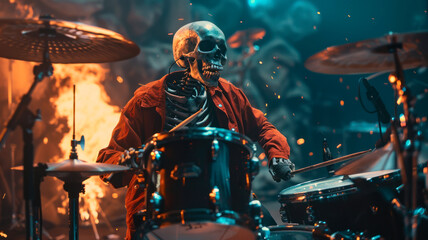 Really dead death metal band playing on concert for zombies