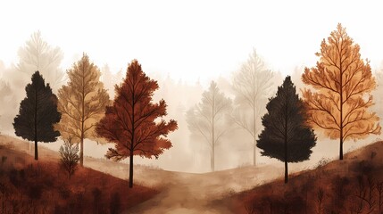  a fog-covered forest, creating a peaceful and mysterious atmosphere ideal for seasonal stock imagery.