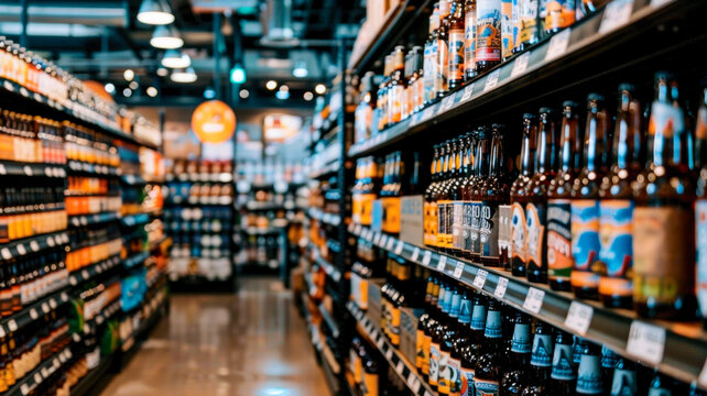 Craft beer aisle in alcohol shop