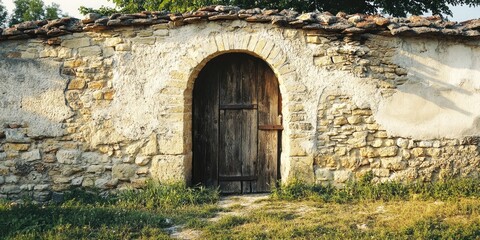 Fototapeta premium Old stone building with wooden door