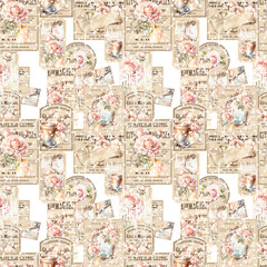 seamless pattern with labels and flowers