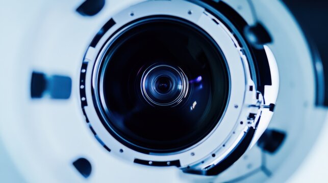 A detailed close-up of a satellite-based Earth observation camera lens, capturing high-resolution images for environmental monitoring, Remote sensing technology style