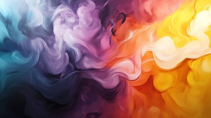 Obraz premium Abstract Painting with Swirling Colors of Blue, Purple, Orange, and Yellow