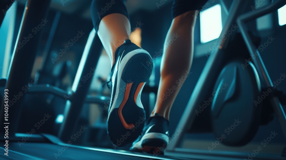 Aufkleber A dynamic view of a person using a high-tech fitness machine in a modern gym, Exercise scene, Energetic style