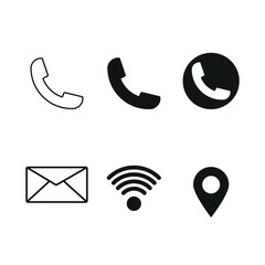 Cellphone icon, Mail Box icon, Wi-Fi icon, Location icon, icon set  white background