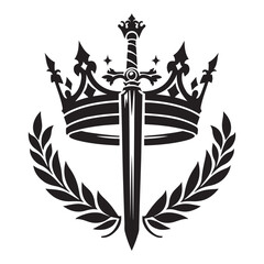 Crown and sword silhouette  vector black color white background 