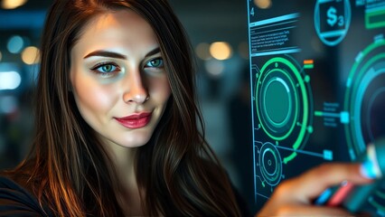 Futuristic Technology Concepts Person Interacting with Holographic Interface in Modern Workspace