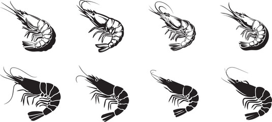 Shrimp Bundle Vector Silhouette - Detailed Digital Art for Vector, Cartoon, Clipart & Line Art Design