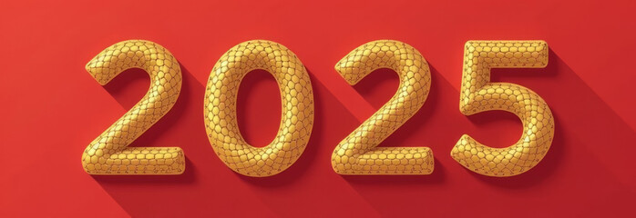 Golden 2025 numbers on red background for new year celebration design