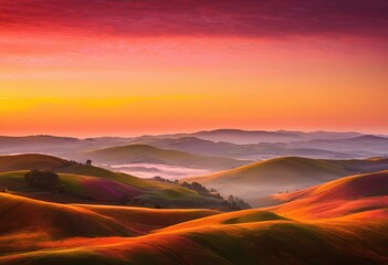 Obraz premium breathtaking panoramic landscape rolling hills vibrant sunrise illuminating horizon, panorama, nature, scenic, view, outdoor, morning, sky, clouds, light