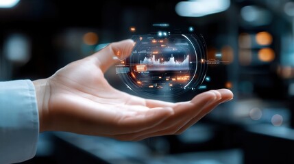 Hand Holding Floating Digital Display from Side View