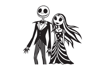 Halloween Jack and Sally Silhouette Vector for Printable Graphics
