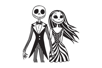 Halloween Jack and Sally Silhouette Vector for Printable Graphics